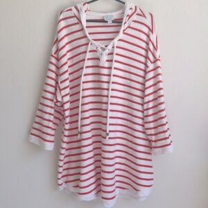 Sunday White Red Striped Cotton Hoodie